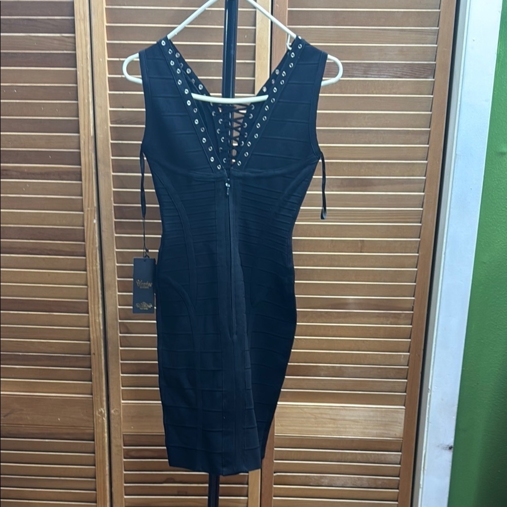 Uonbox.  Black Ribbed Bustier Midi Dress - Picture 8 of 9